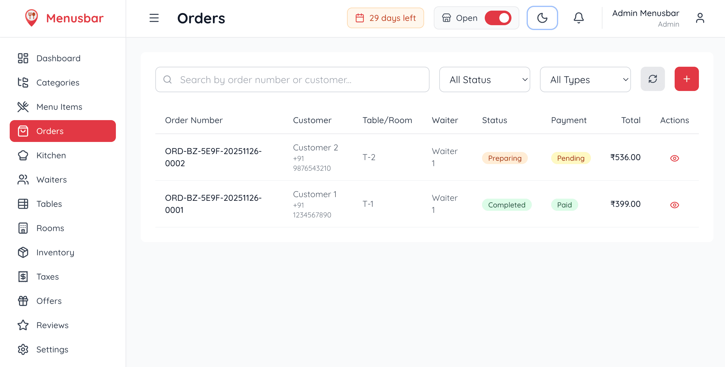 Menusbar Restaurant Management System